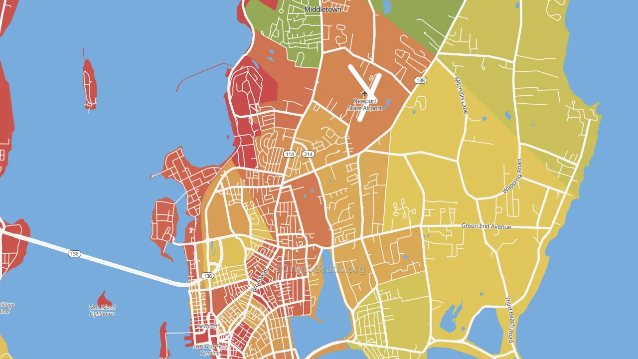 Newport East, RI Map of Arson Rates