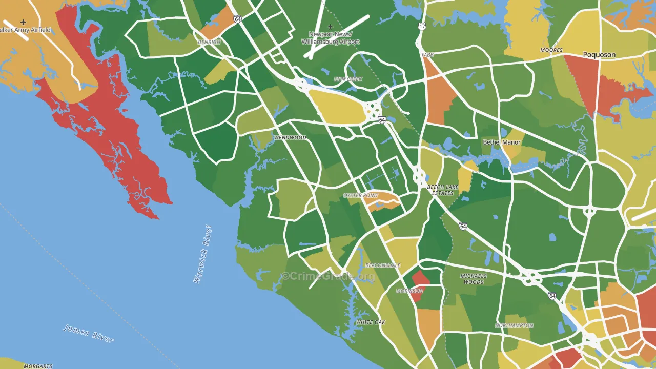Newport News, VA Map of Arson Rates