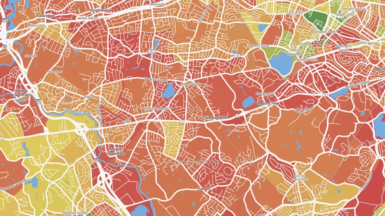 Newton Center, MA Map of Arson Rates