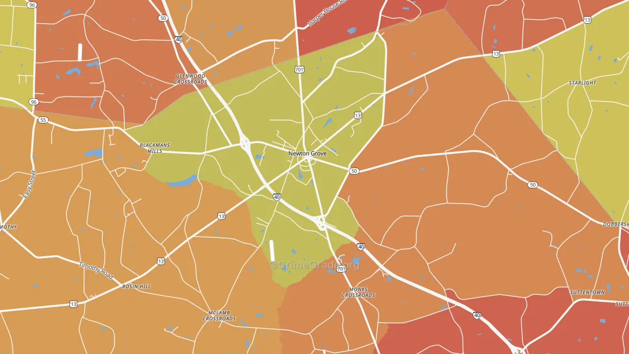 Newton Grove, NC Map of Arson Rates