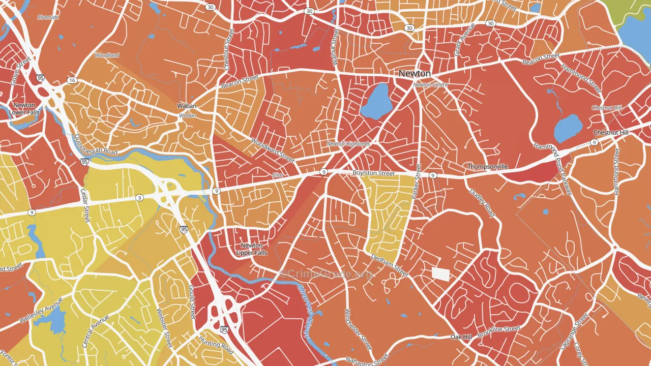 Newton Highlands, MA Map of Arson Rates