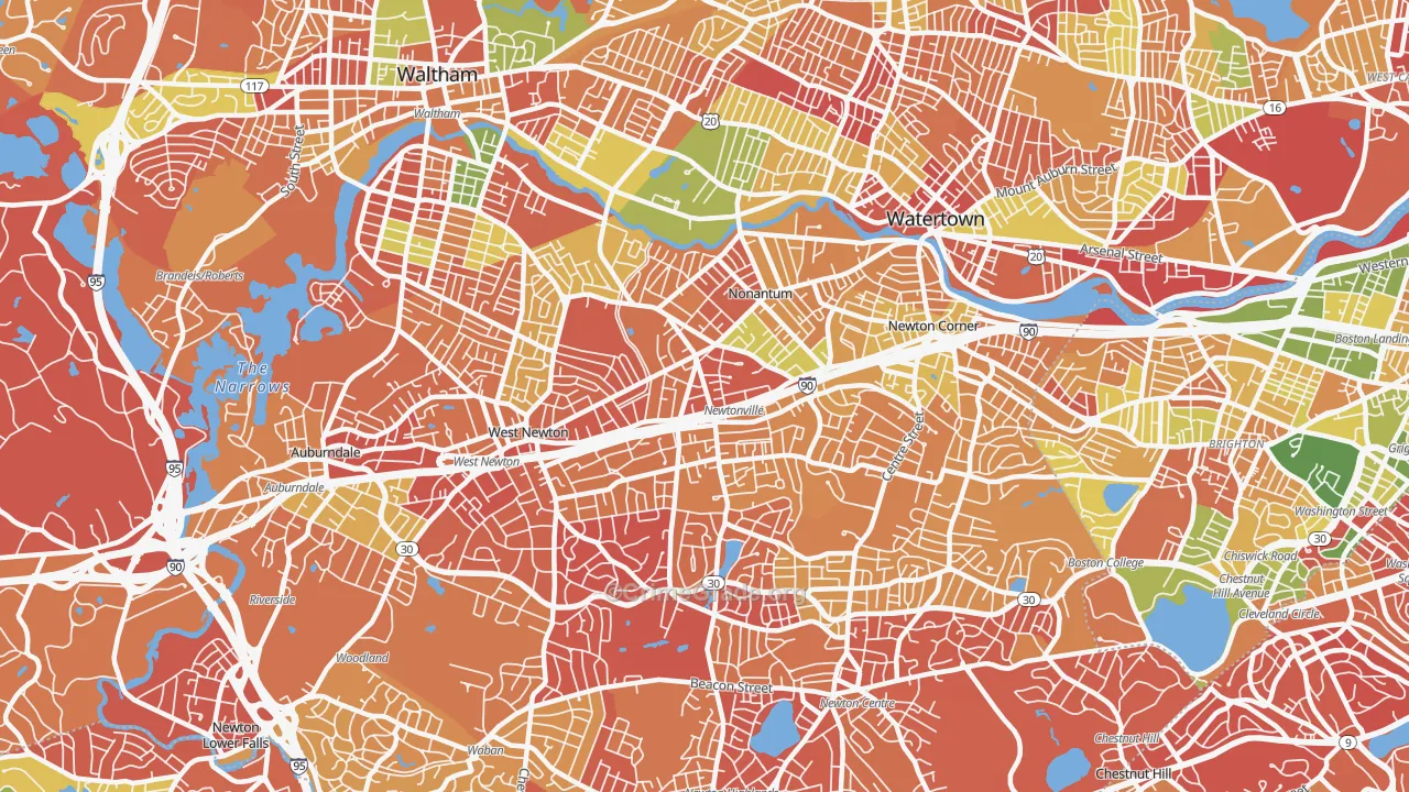 Newton, MA Map of Arson Rates