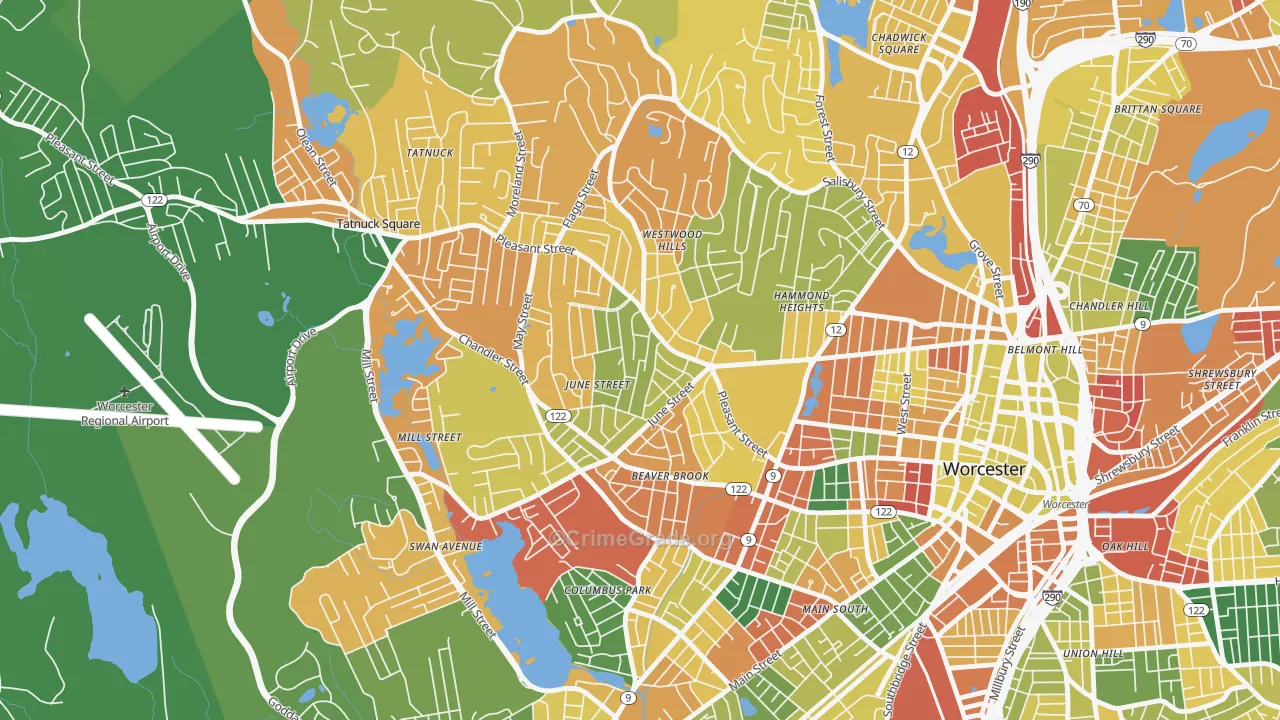 Newton Square, Worcester, MA Map of Arson Rates