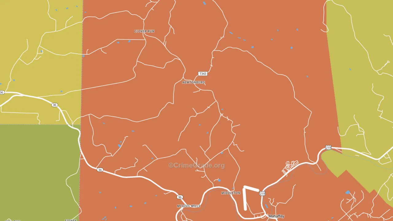 Newtonburg, PA Map of Arson Rates