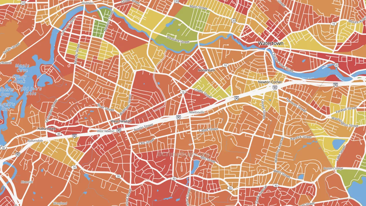 Newtonville, MA Map of Arson Rates