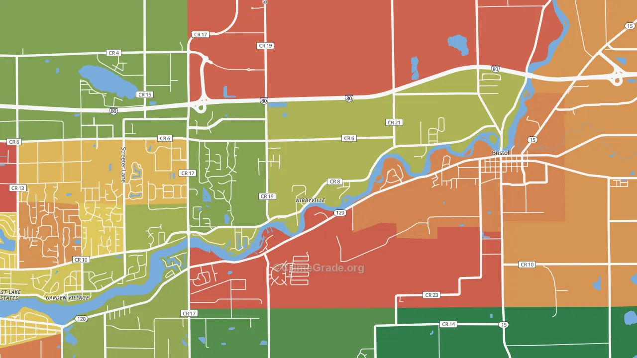 Nibbyville, IN Map of Arson Rates