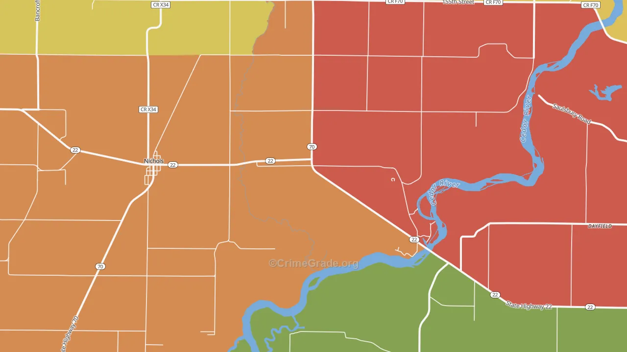 Nichols, IA Map of Arson Rates