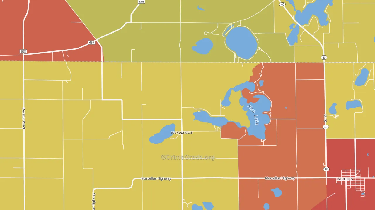 Nicholsville, MI Map of Arson Rates
