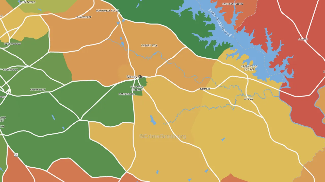 Ninety Six, SC Map of Arson Rates