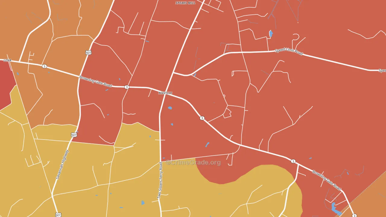 Nixville, SC Map of Arson Rates