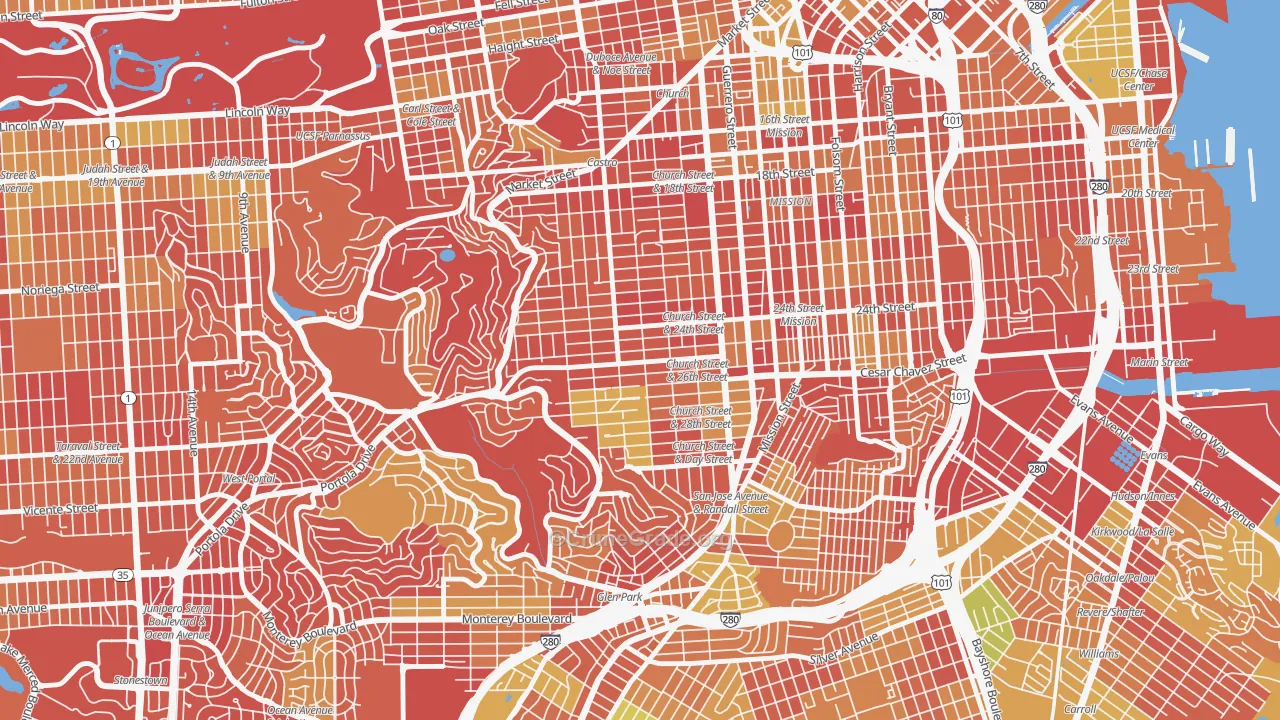 Noe Valley, San Francisco, CA Map of Arson Rates