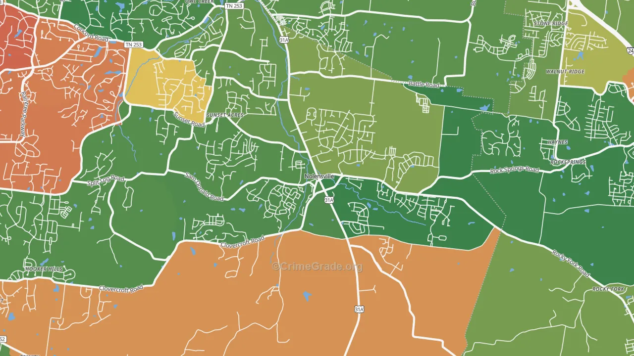 Nolensville, TN Map of Arson Rates