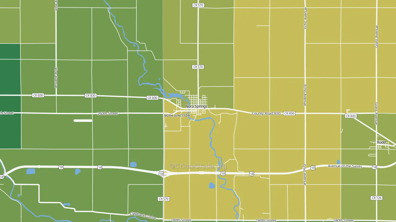 Nora Springs, IA Map of Arson Rates