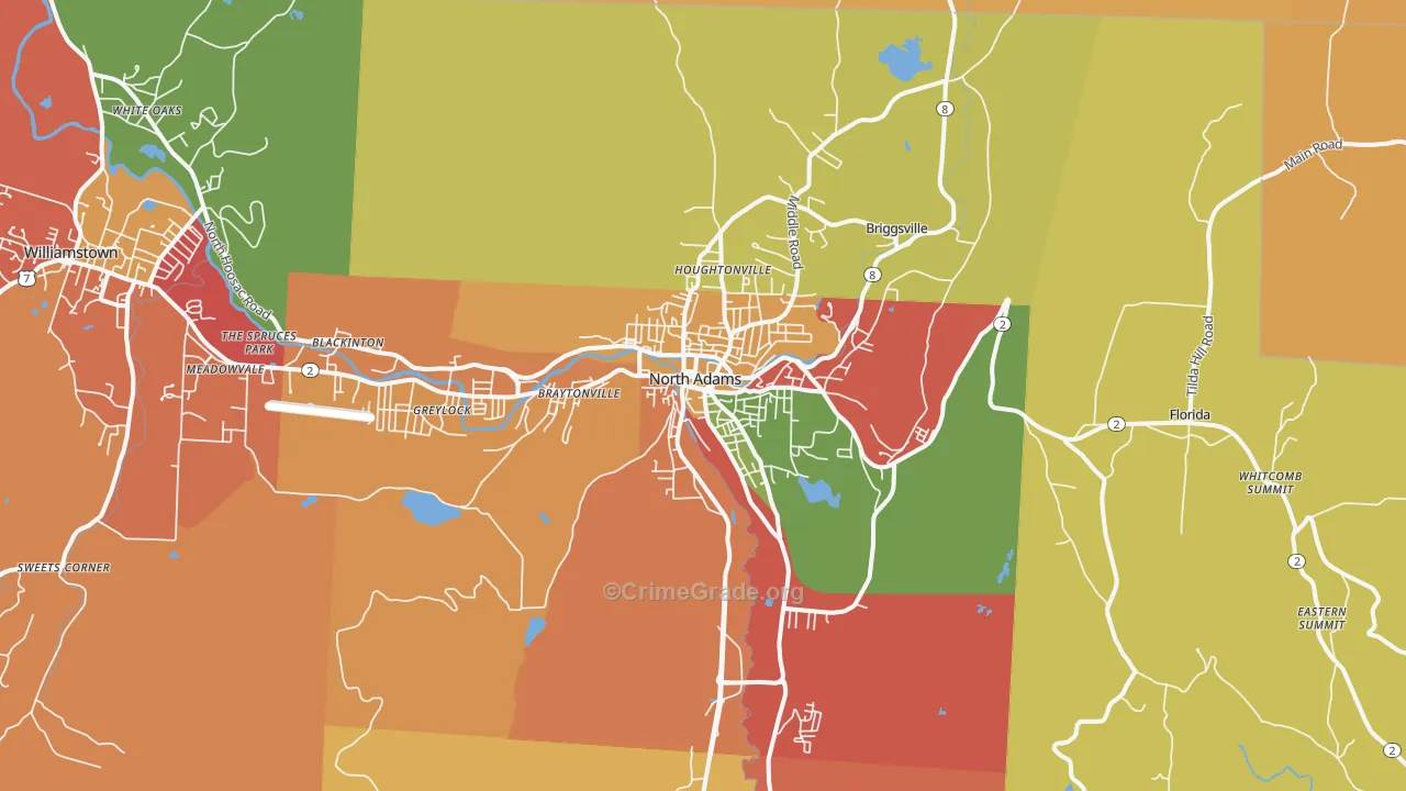 North Adams, MA Map of Arson Rates