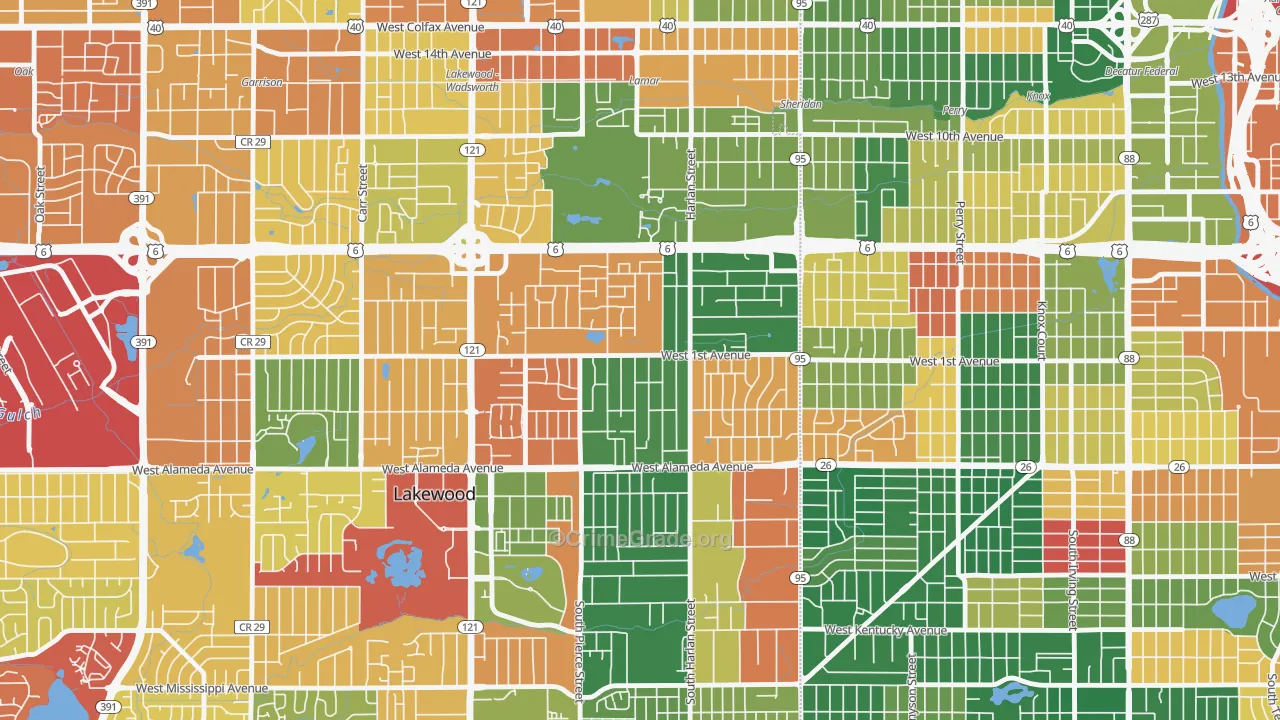 North Alameda, Lakewood, CO Map of Arson Rates