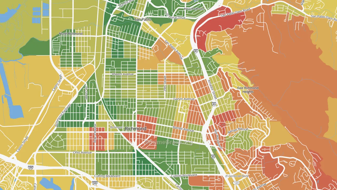 North and East, Richmond, CA Map of Arson Rates