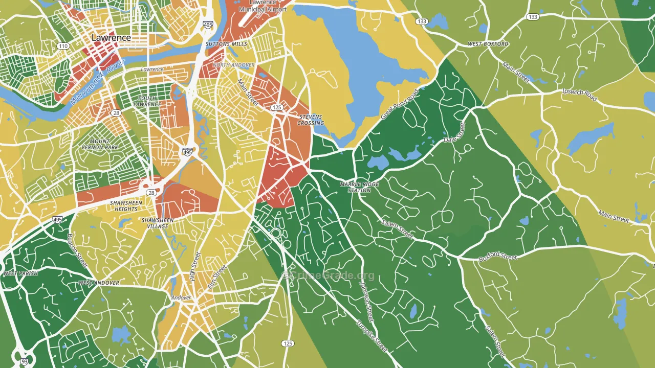 North Andover, MA Map of Arson Rates
