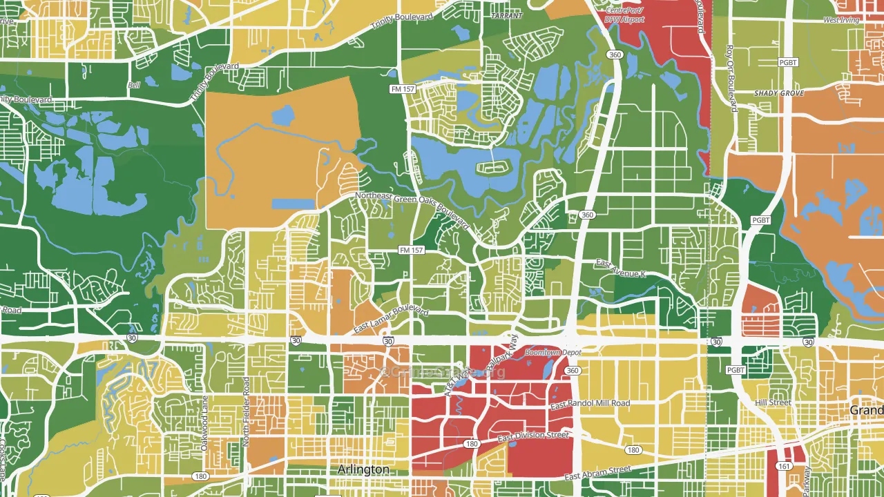 North Arlington, Arlington, TX Map of Arson Rates