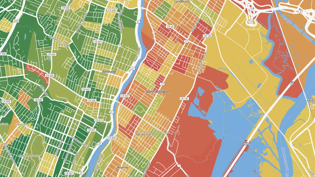 North Arlington, NJ Map of Arson Rates