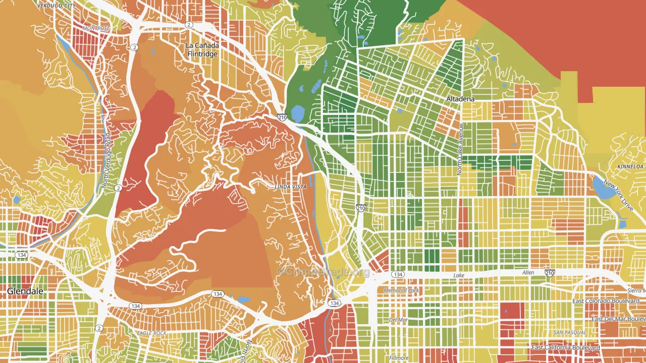 North Arroyo, Pasadena, CA Map of Arson Rates