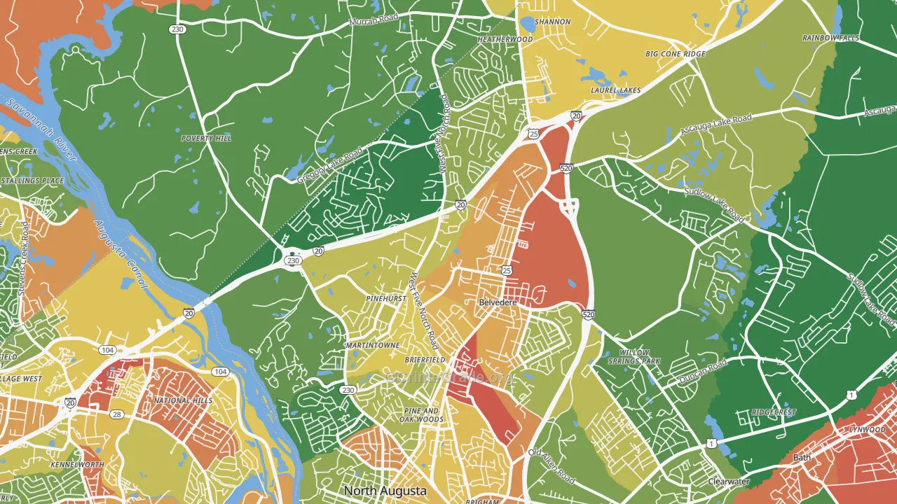 North Augusta, SC Map of Arson Rates