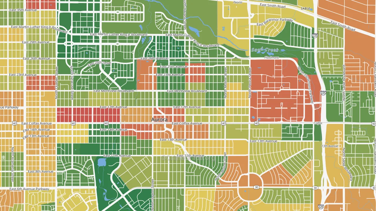 North Aurora, Aurora, CO Map of Arson Rates