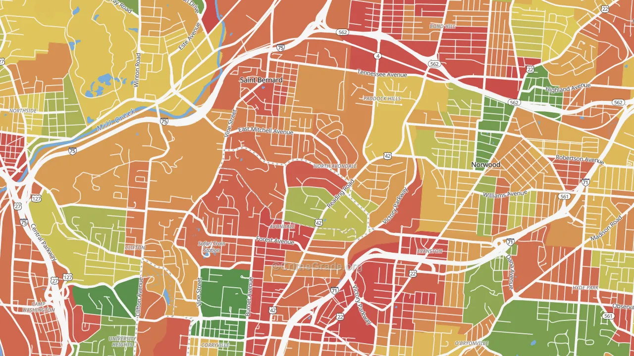 North Avondale, Cincinnati, OH Map of Arson Rates