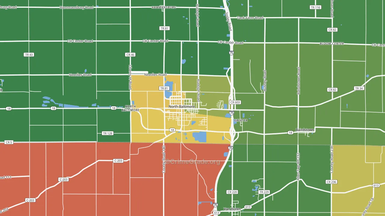 North Baltimore, OH Map of Arson Rates