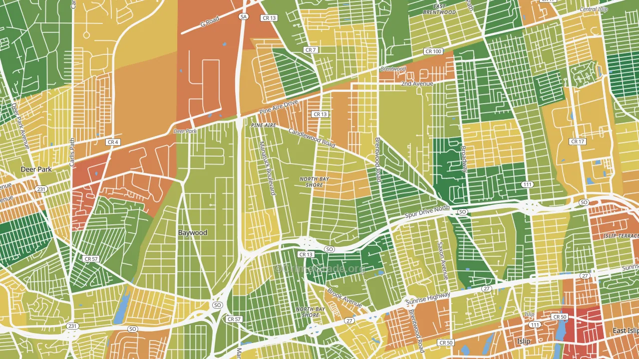North Bay Shore, NY Map of Arson Rates