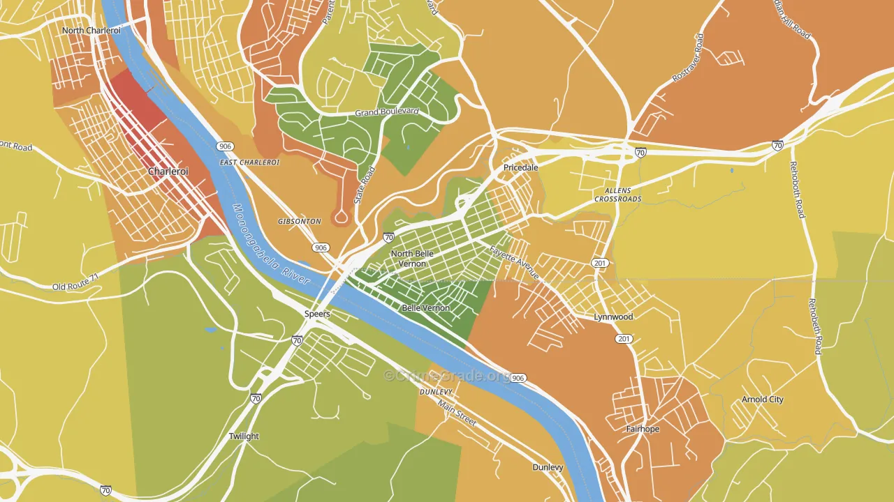 North Belle Vernon, PA Map of Arson Rates