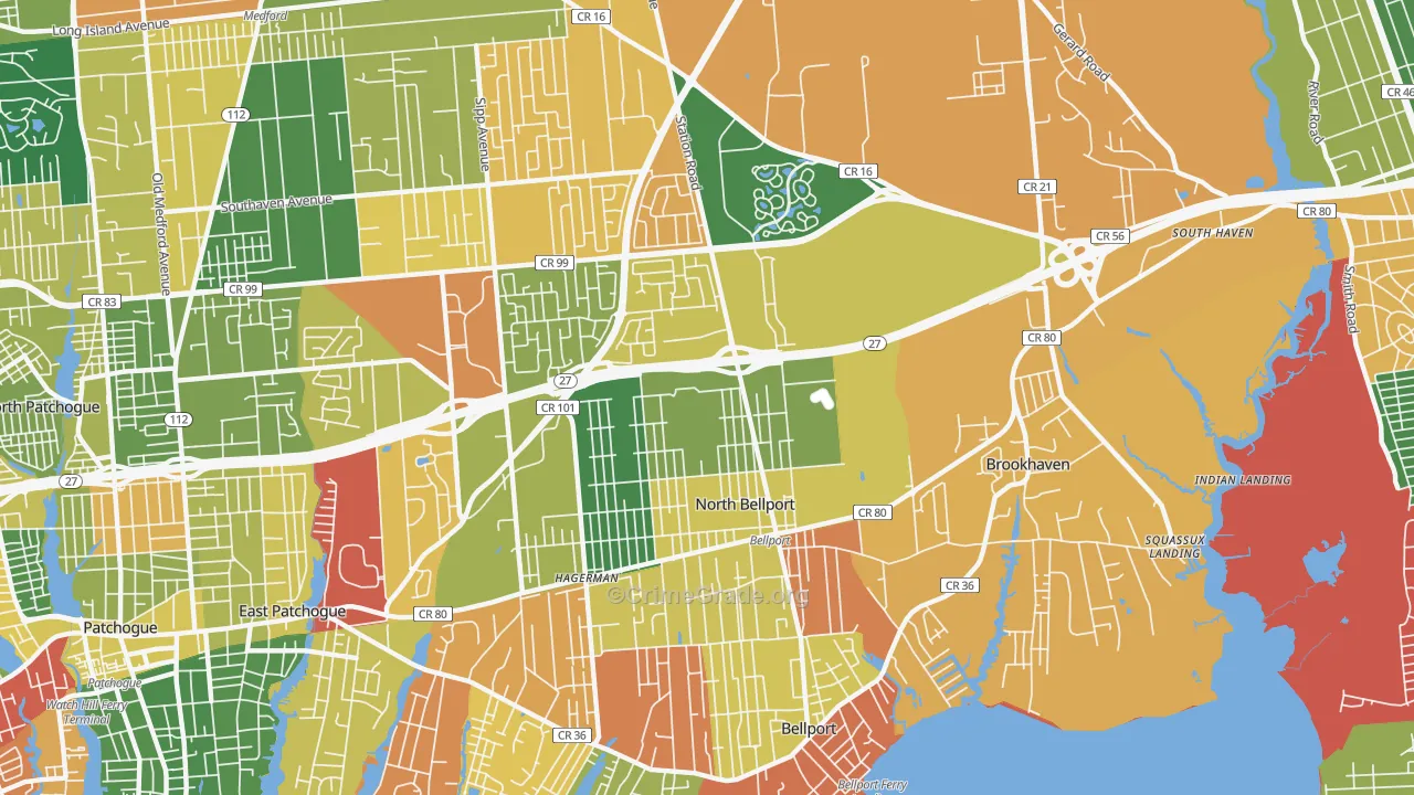 North Bellport, NY Map of Arson Rates