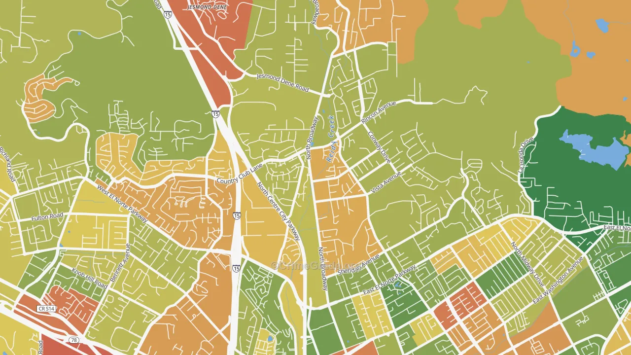 North Broadway, Escondido, CA Map of Arson Rates