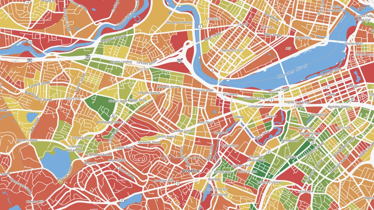 North Brookline, Brookline, MA Map of Arson Rates