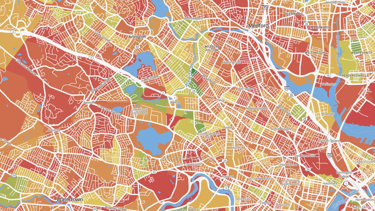 North Cambridge, Cambridge, MA Map of Arson Rates