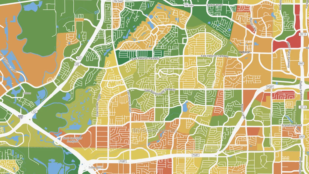 North Central Dallas, Carrollton, TX Map of Arson Rates