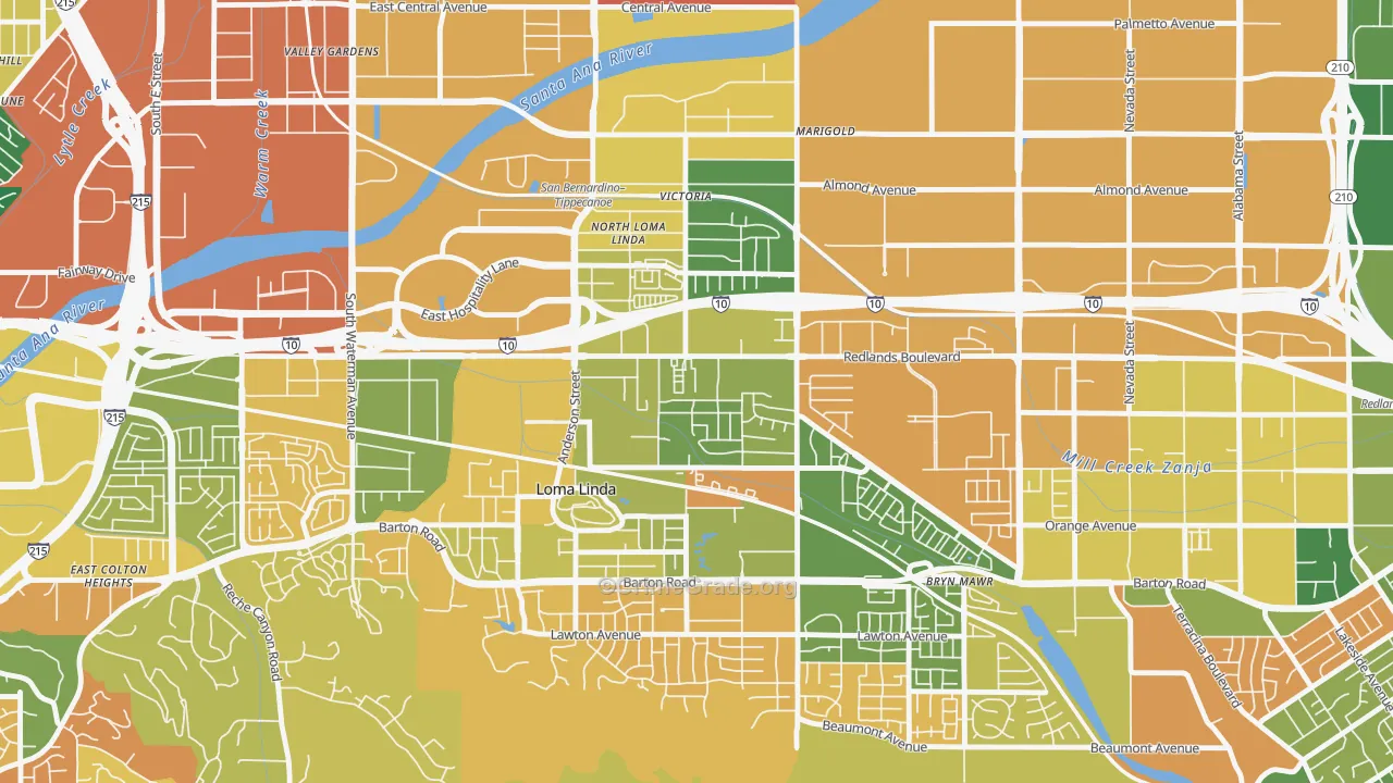 North Central Loma Linda, Loma Linda, CA Map of Arson Rates