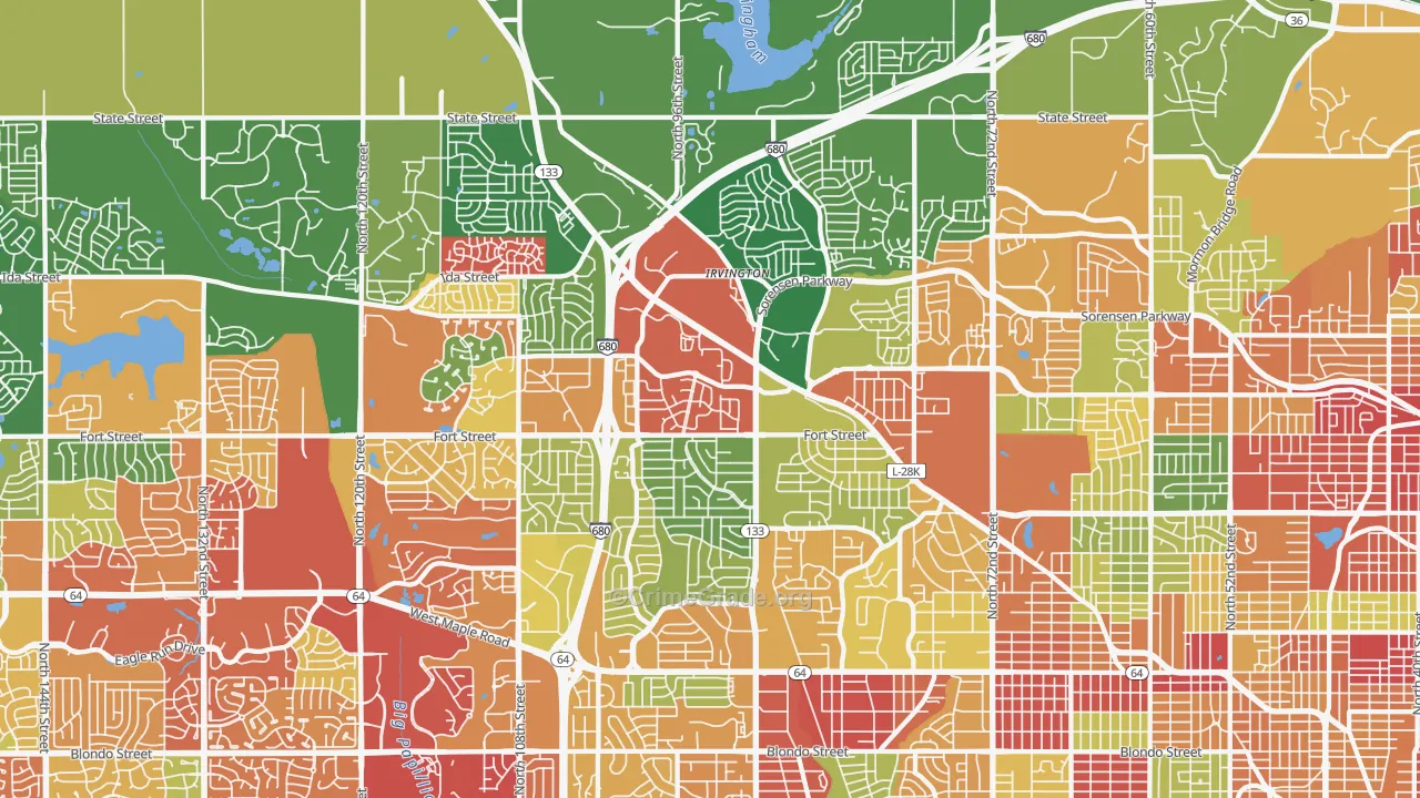 North Central Omaha, Omaha, NE Map of Arson Rates