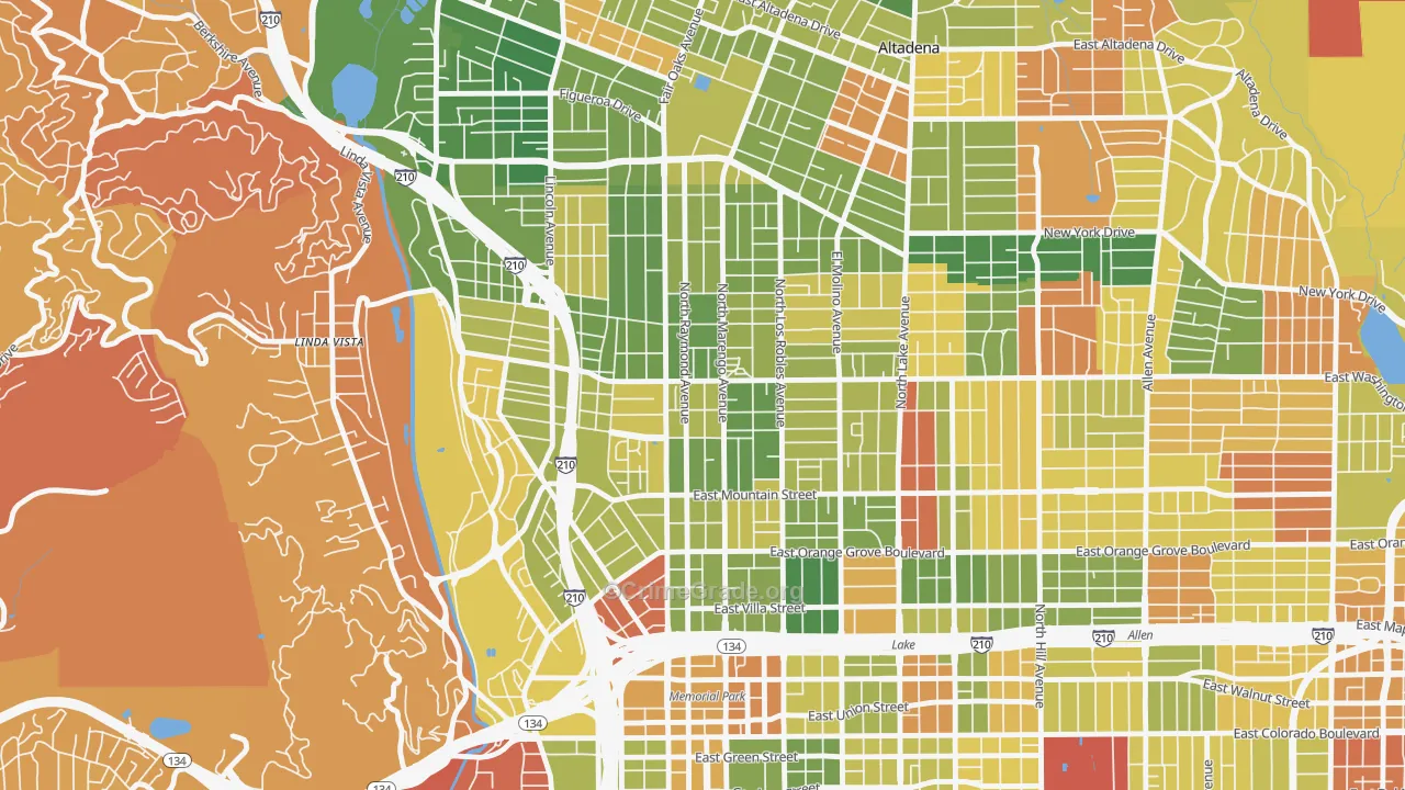 North Central, Pasadena, CA Map of Arson Rates
