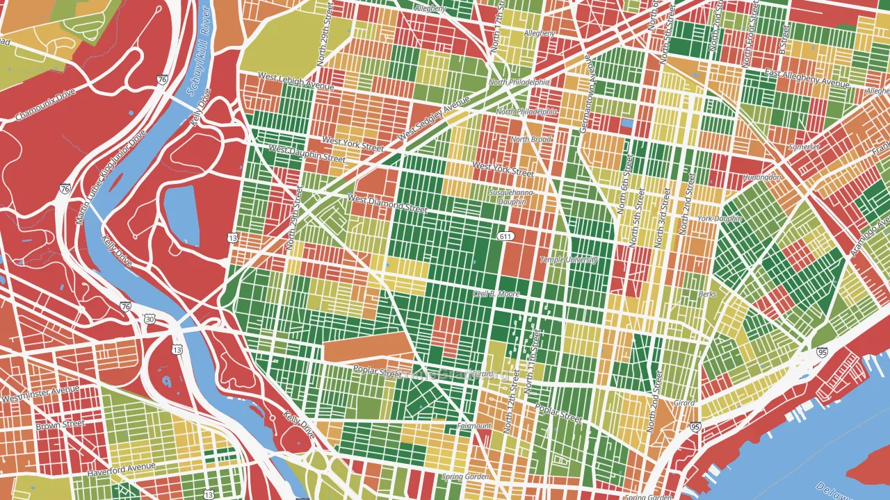 North Central, Philadelphia, PA Map of Arson Rates