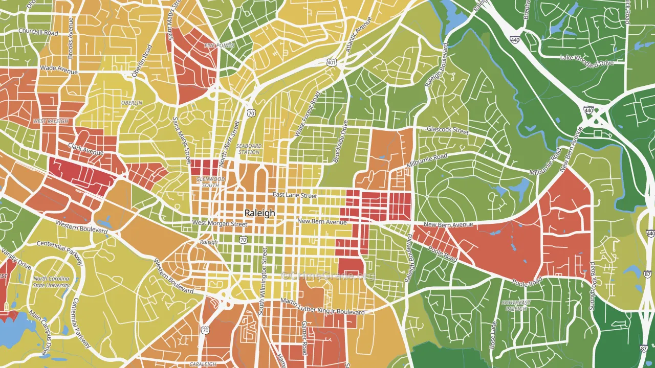 North Central, Raleigh, NC Map of Arson Rates