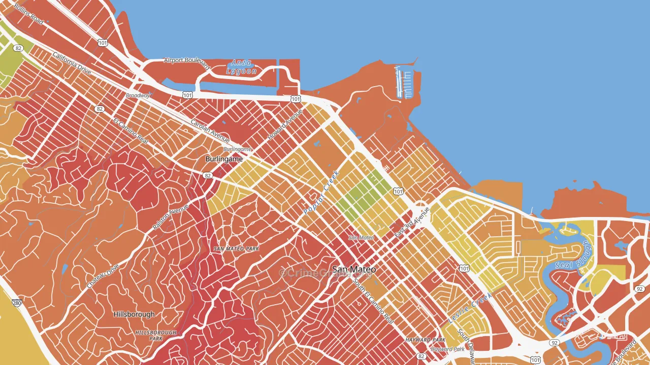 North Central San Francisco, San Mateo, CA Map of Arson Rates