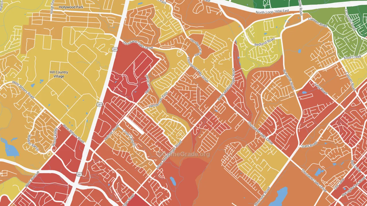 North Central Thousand Oaks, San Antonio, TX Map of Arson Rates