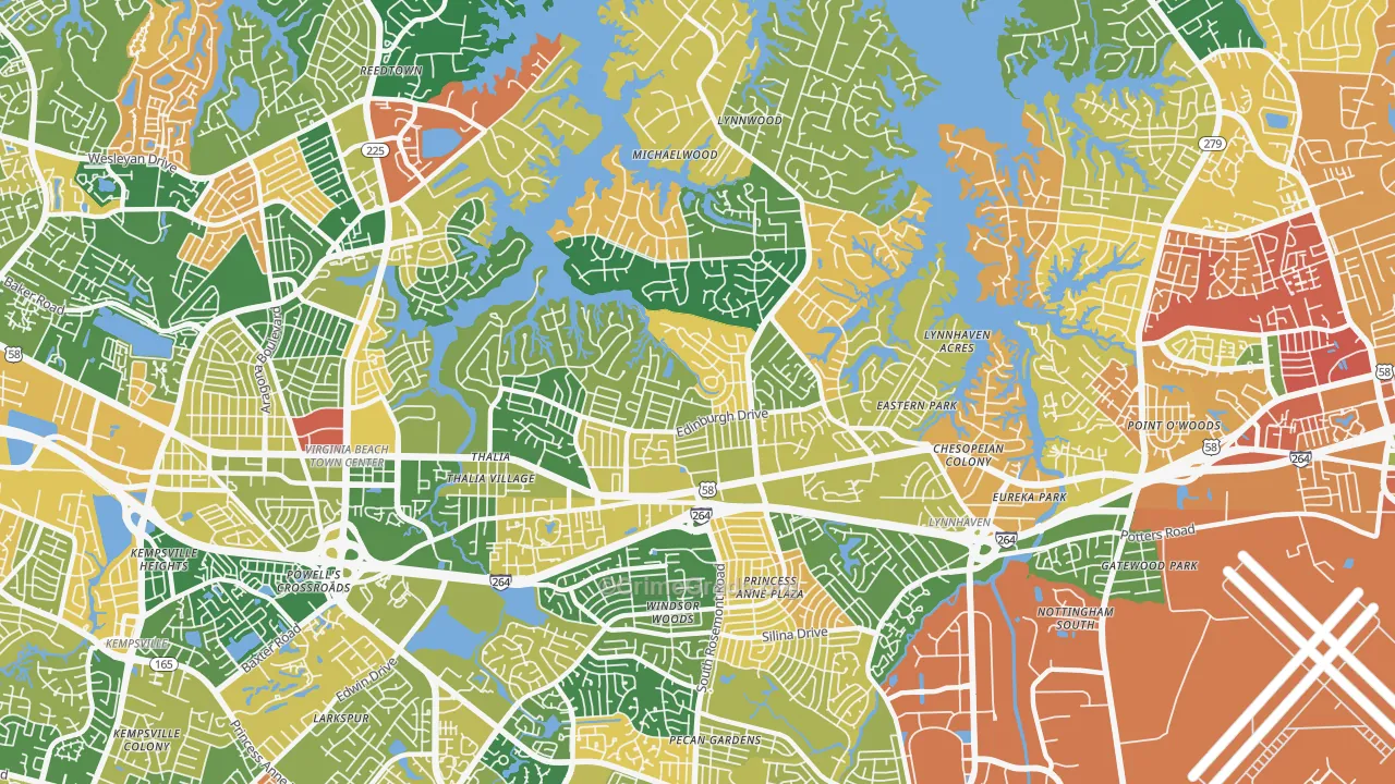 North Central, Virginia Beach, VA Map of Arson Rates