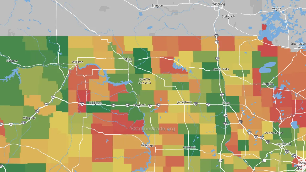 North Dakota Map of Arson Rates