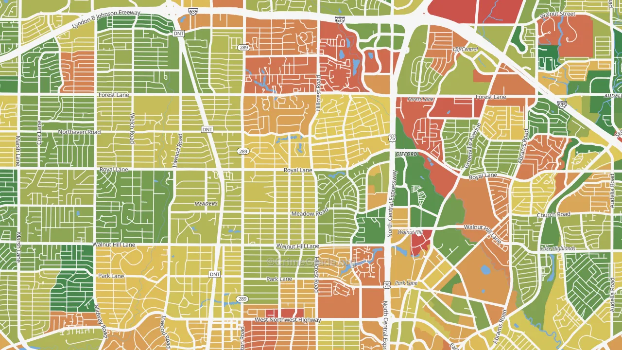 North Dallas, Dallas, TX Map of Arson Rates