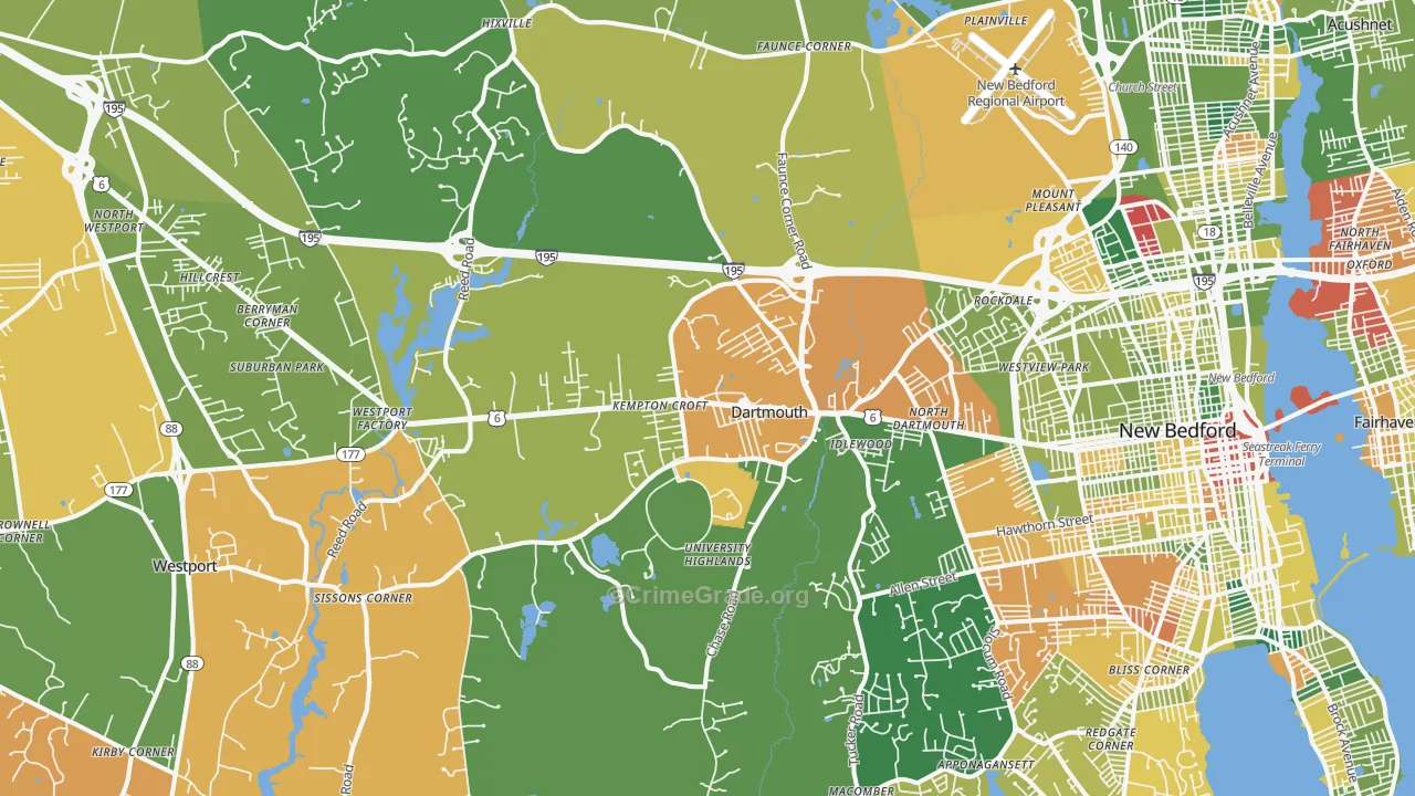 North Dartmouth, MA Map of Arson Rates