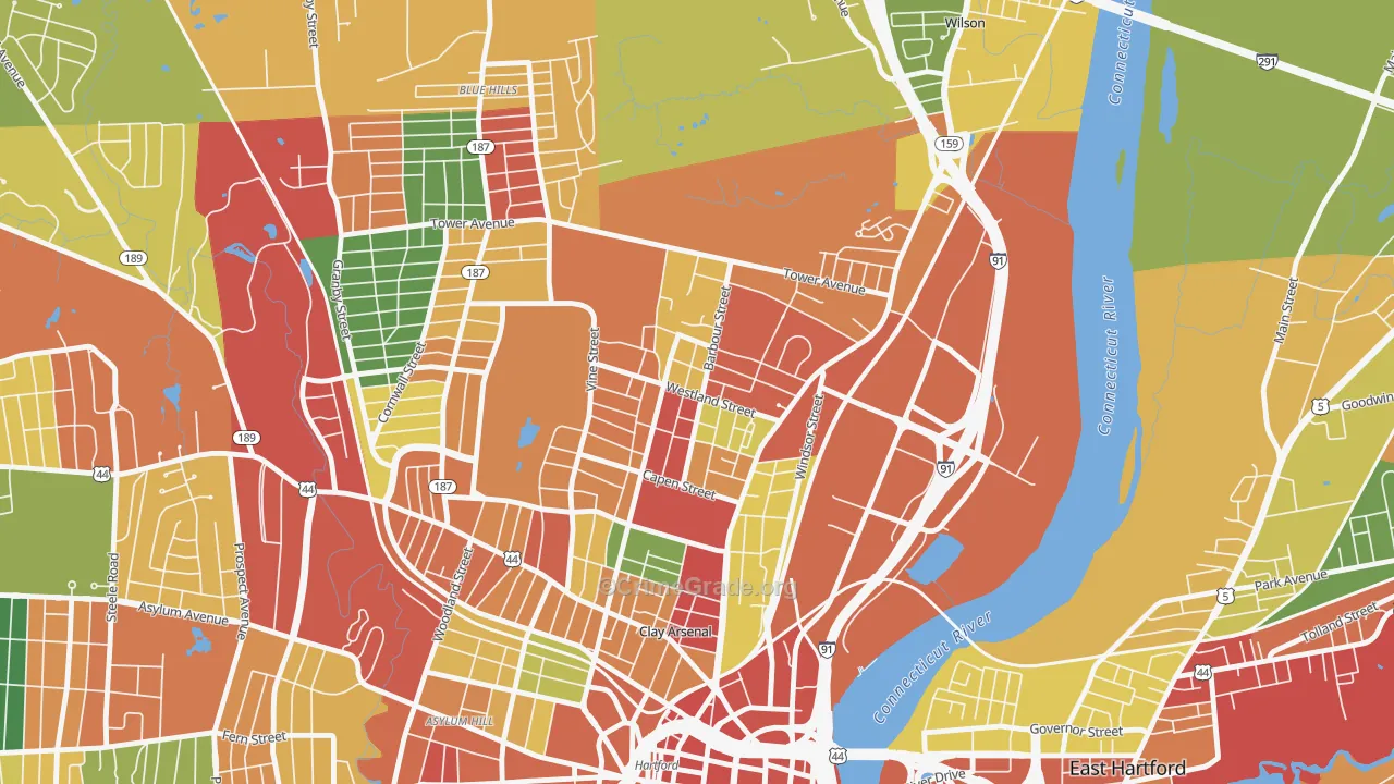 North East, Hartford, CT Map of Arson Rates