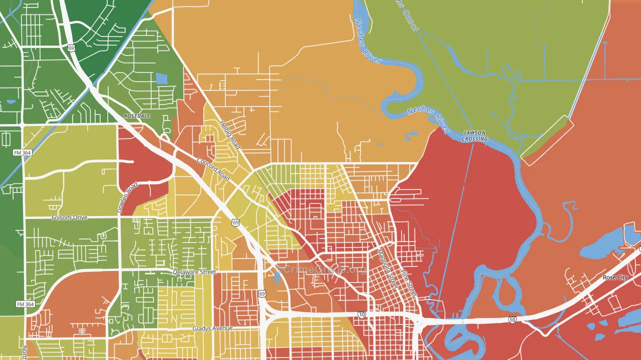 North End, Beaumont, TX Map of Arson Rates