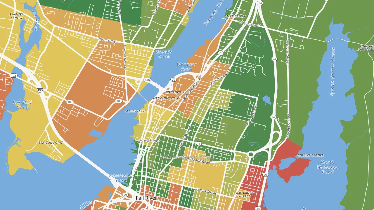 North End, Fall River, MA Map of Arson Rates