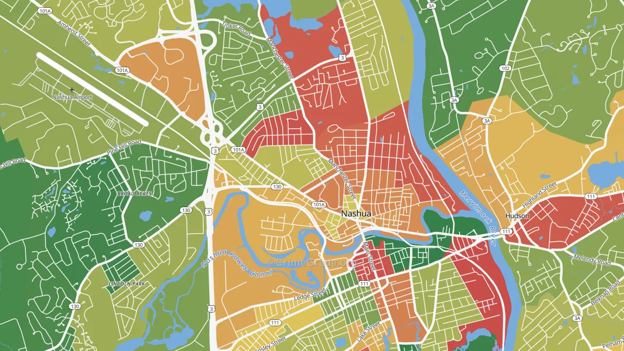 North End, Nashua, NH Map of Arson Rates